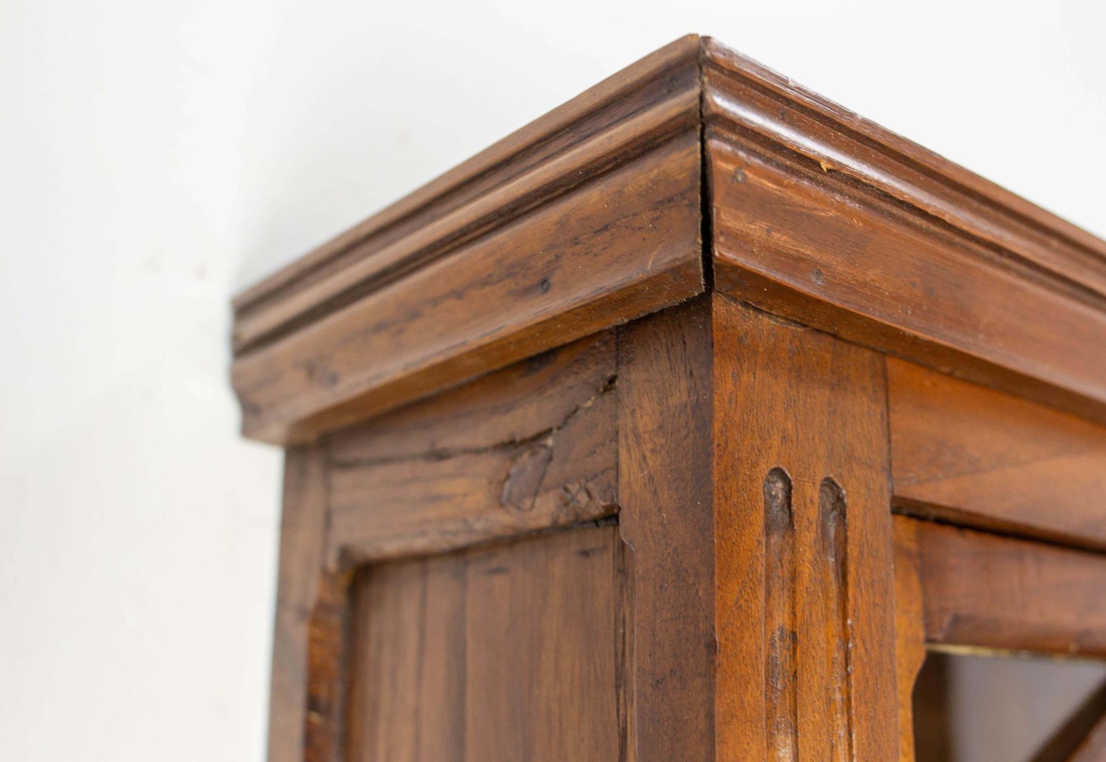 photo furniture French Little Armoire Two Doors Oak & Glass Wall Cabinet, Circa 1920