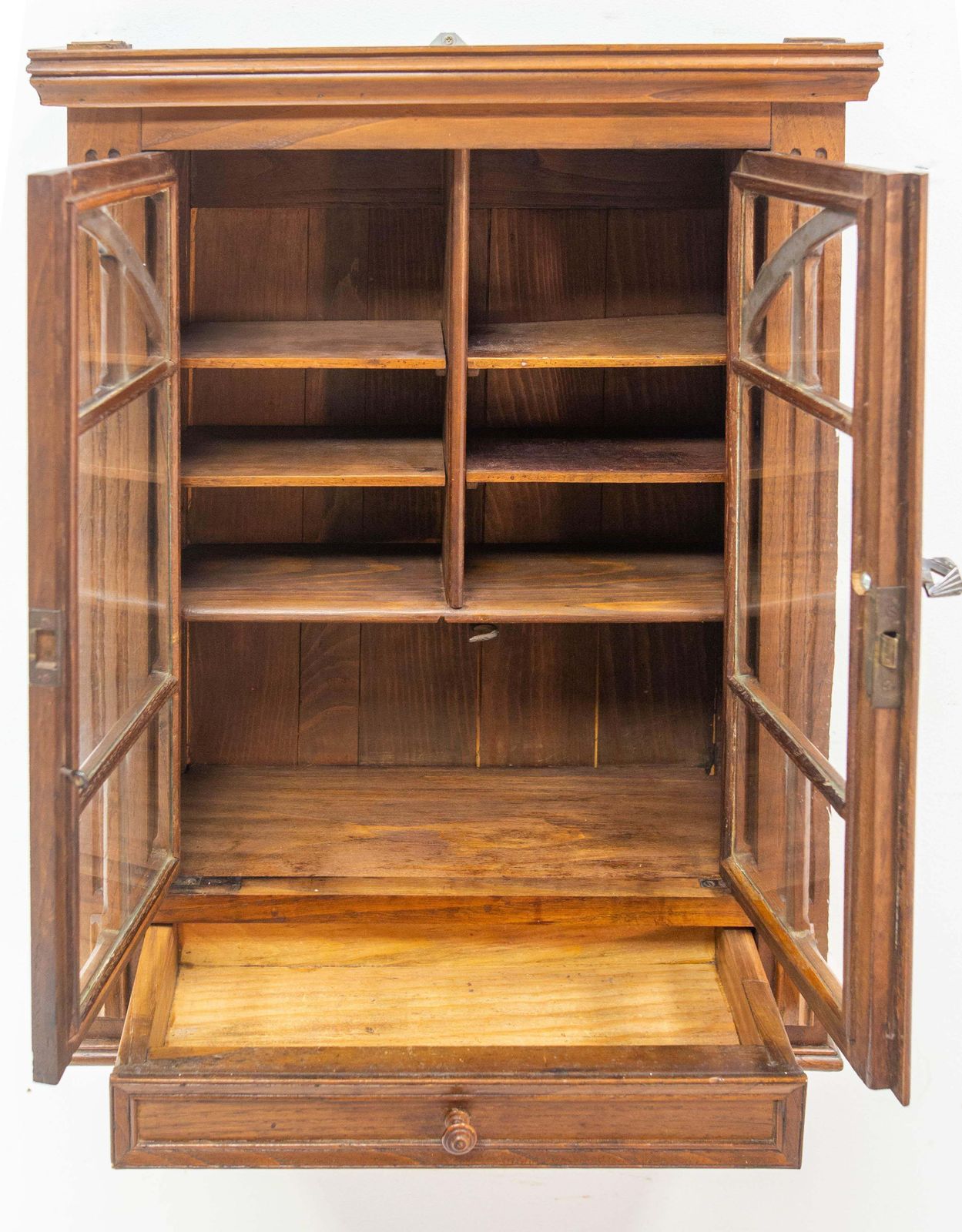 740.0 French Little Armoire Two Doors Oak & Glass Wall Cabinet, Circa 1920 photo