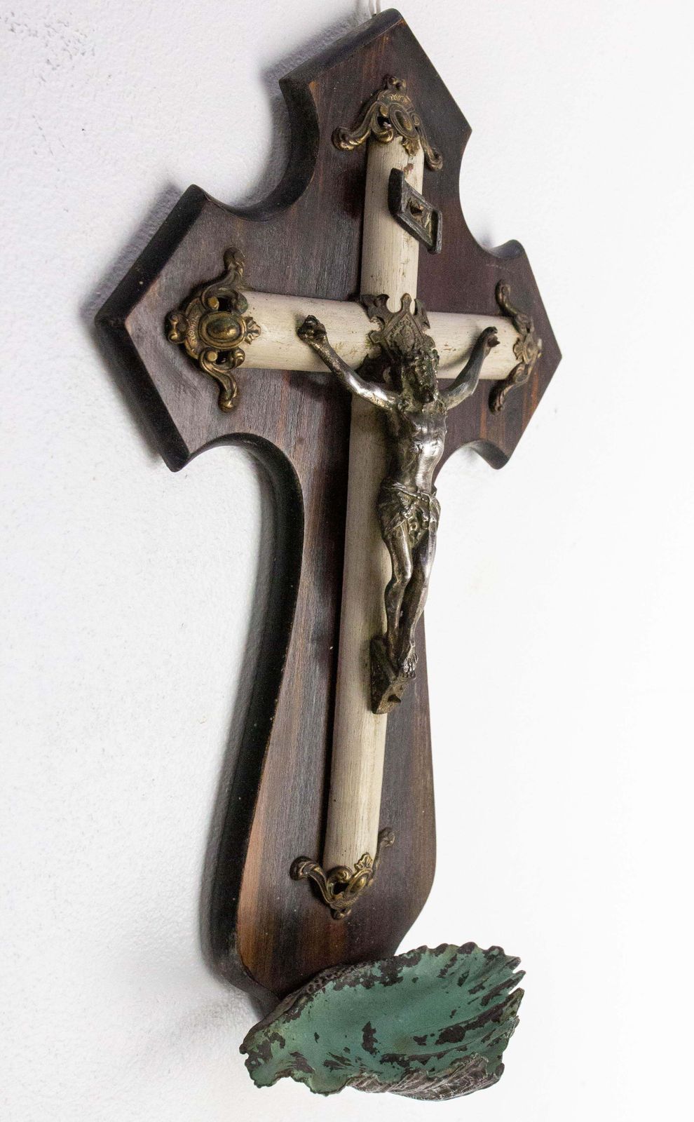 Antique Crucifix Holy Water Font French Napoleon III photo for sale