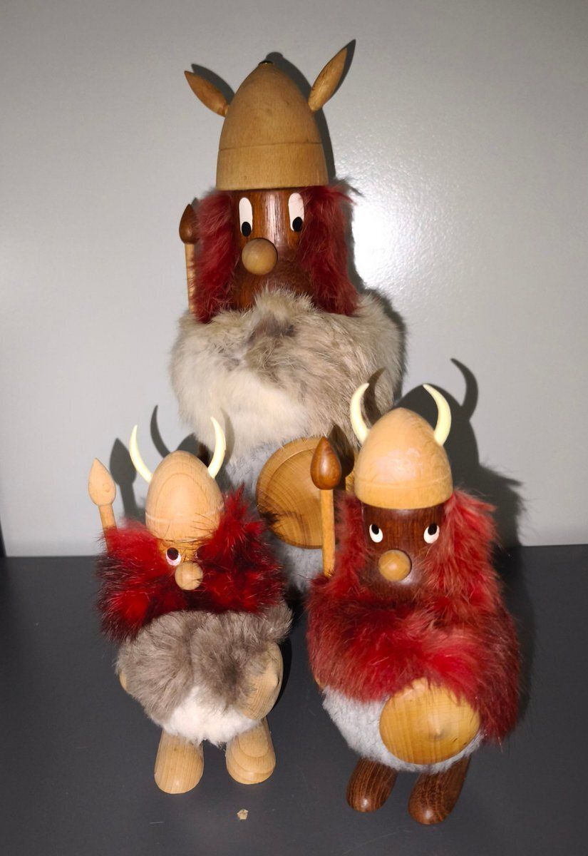Vintage Scandinavian Wooden Vikings, 1950s, Set Of 3