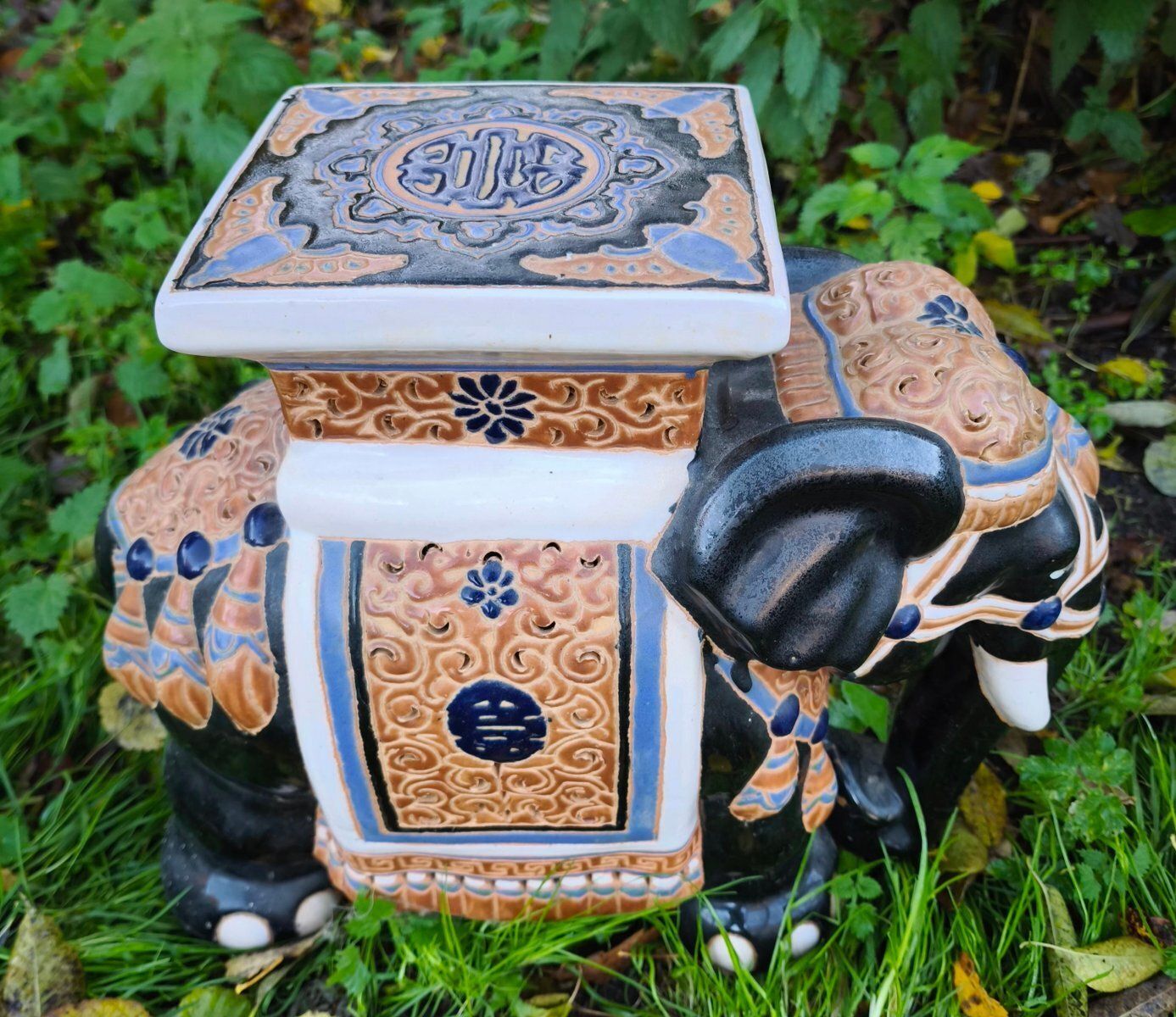 Vintage Chinese Black Ceramic Elephant Plant Stool photo for sale