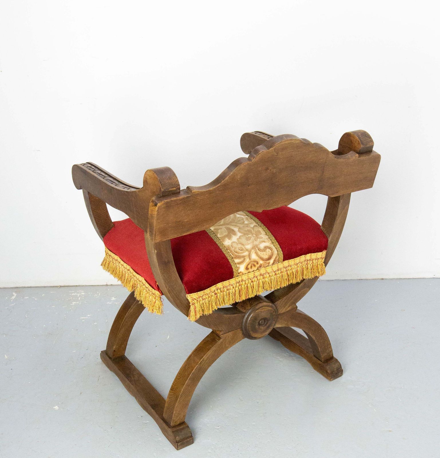 French Carved Beech & Upholstery Curule Or Dagobert Armchair, Circa 1960 photo vinterior