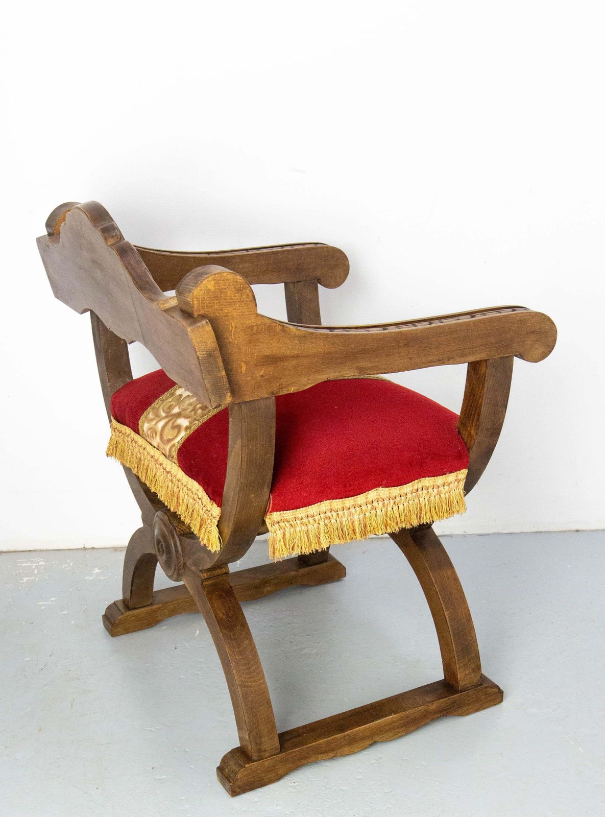 French Carved Beech & Upholstery Curule Or Dagobert Armchair, Circa 1960 photo vintage