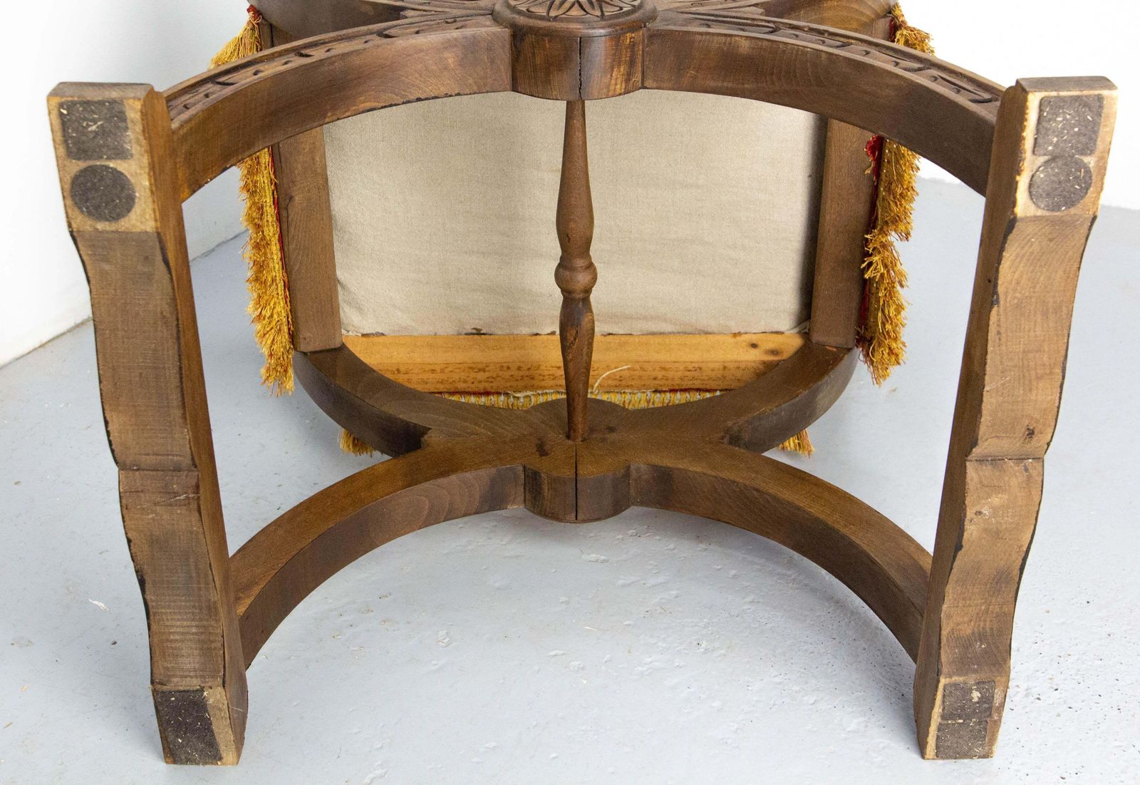 photo buy French Carved Beech & Upholstery Curule Or Dagobert Armchair, Circa 1960