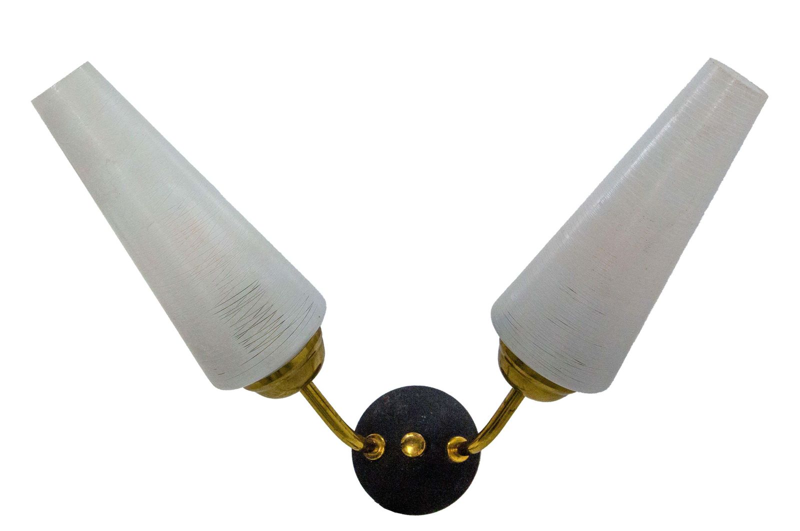Pair Of Double Sconces Glass Black & Golden Metal Arlus Style C 1960 France photo Lighting