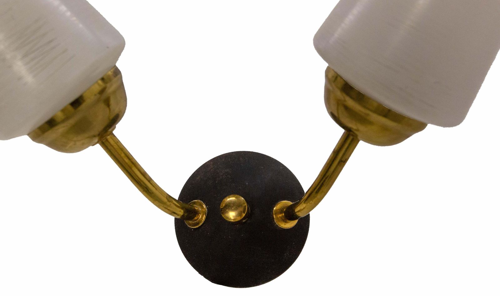 Pair Of Double Sconces Glass Black & Golden Metal Arlus Style C 1960 France photo 875.0