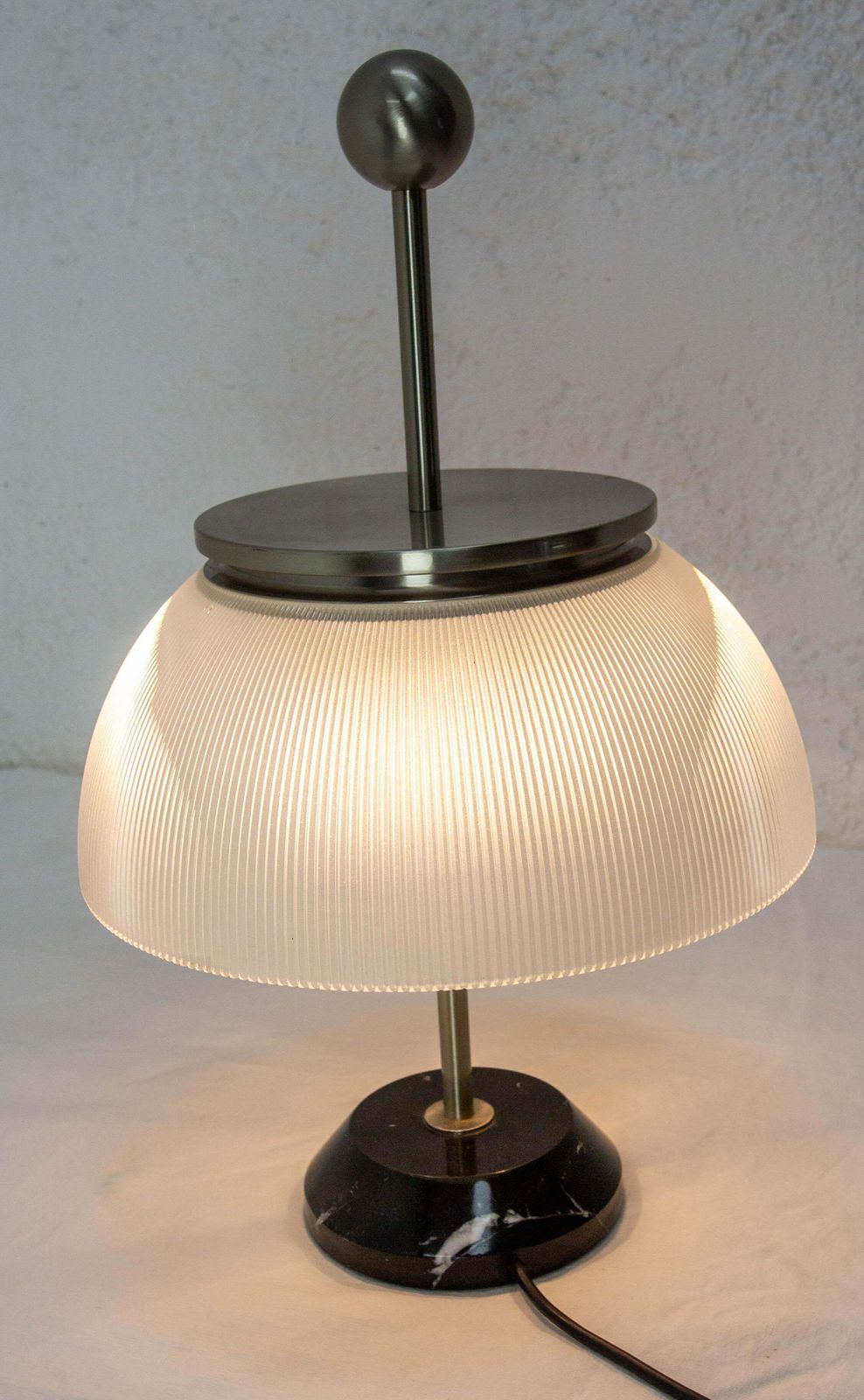 French Marble Chrome & Glass Table Alfa Lamp Sergio Mazza For Artemide C 1960 photo Lighting