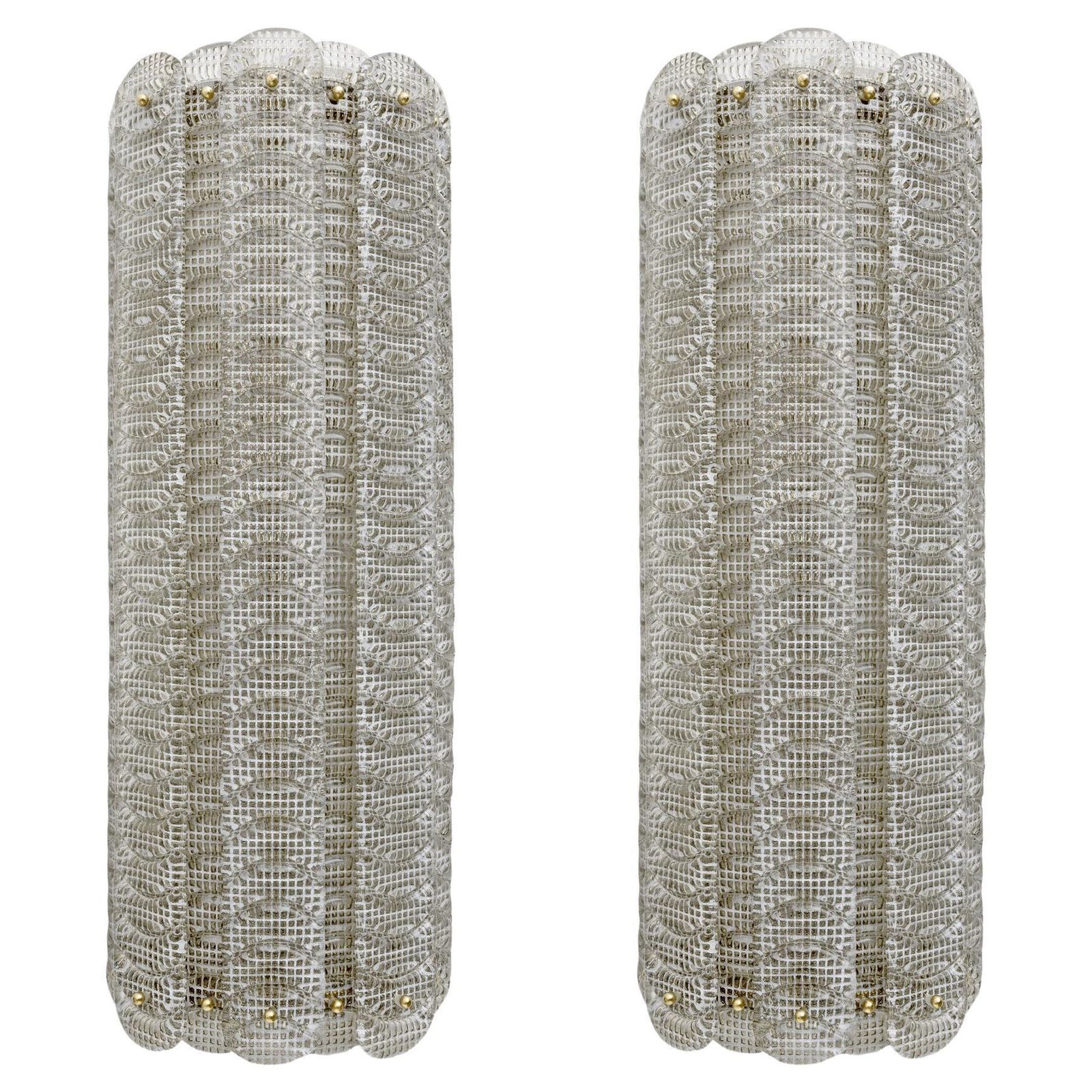 Pair Of Mid Century Modern Style Italian Murano Glass Sconces "Reticello"