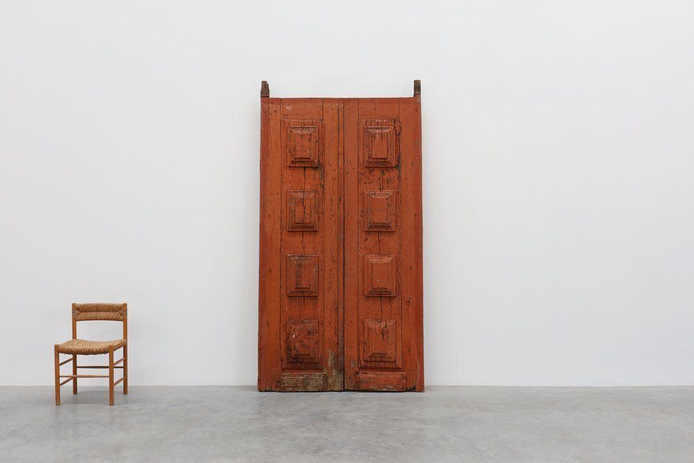 Large 17th Century Terracotta Lacquered Oak Monastery Doors, Portugal, Set Of 2 photo for sale
