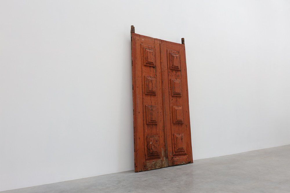 Large 17th Century Terracotta Lacquered Oak Monastery Doors, Portugal, Set Of 2 photo Home Fixtures