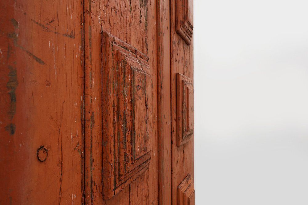 Home Fixtures Large 17th Century Terracotta Lacquered Oak Monastery Doors, Portugal, Set Of 2 photo
