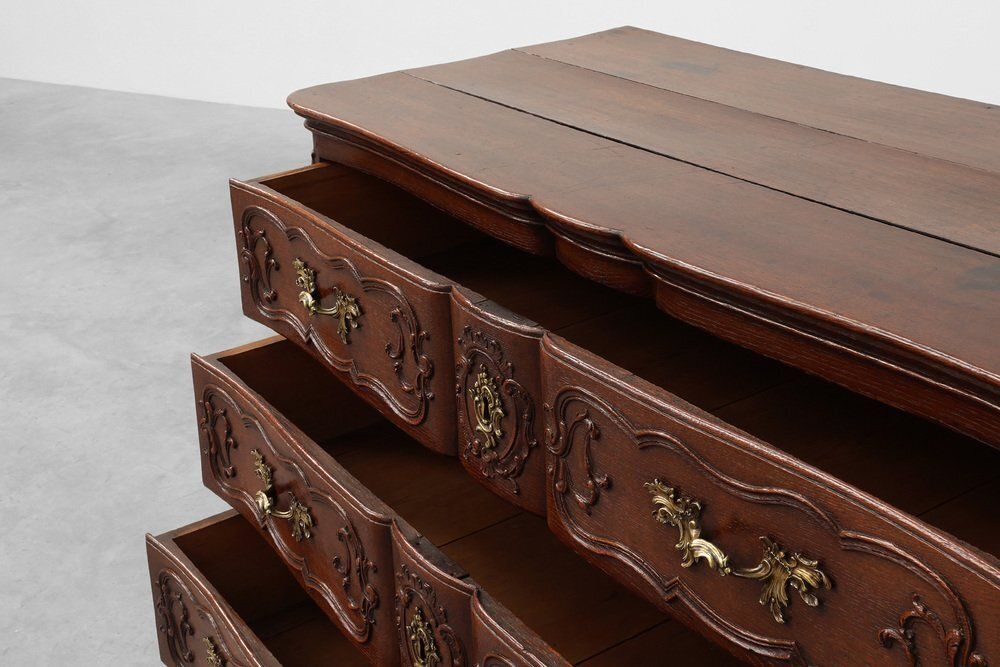 Furniture French Louis XV Style Hand Crafted Oak Chest Of Drawers, 18th Century photo