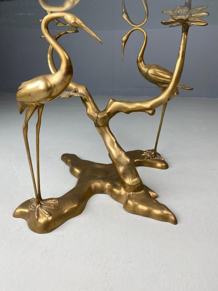 Willy Daro Coffee Table Crane Bird Brass Bonsai Tree 1970 Belgium photo Furniture