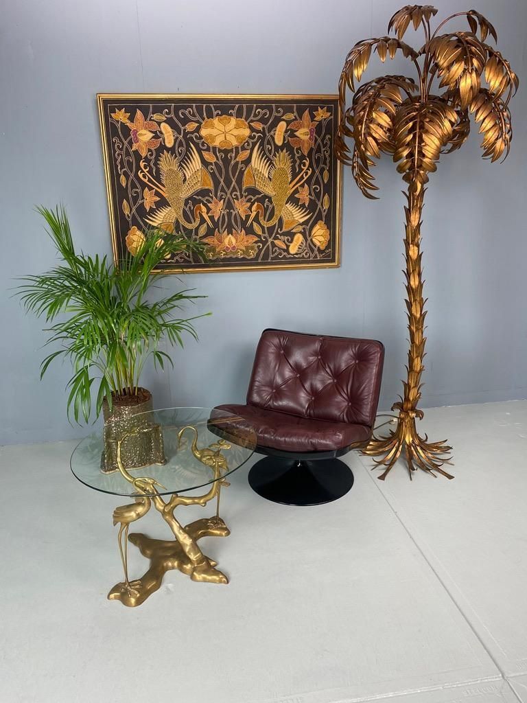 photo vintage Willy Daro Coffee Table Crane Bird Brass Bonsai Tree 1970 Belgium