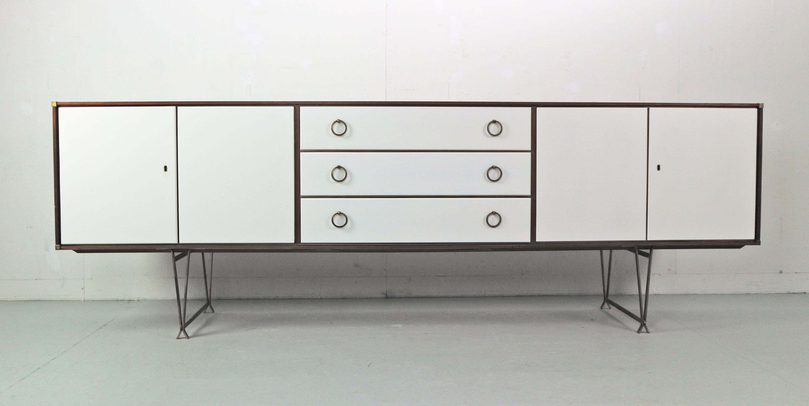 William Watting Teak & Brass Highbiard/ Buffet Cabinet For Fristho, 1950 Denmark photo for sale