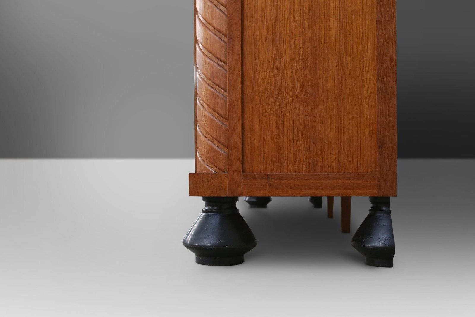 Art Deco Brutalist Belgian Sideboard In Oak And Brass Details, 1940s photo vintage