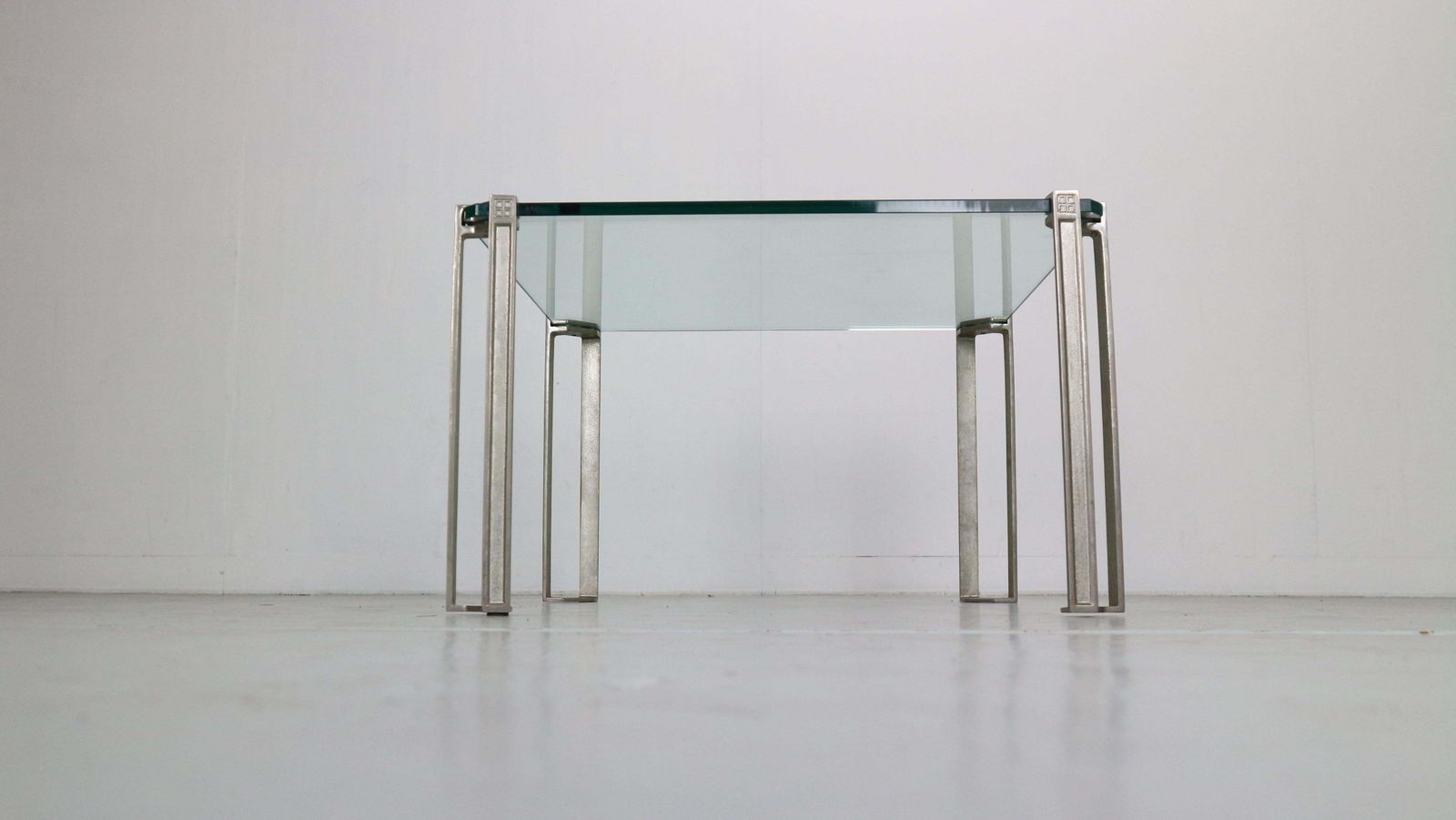Peter Ghyczy For Ghyzcy Square Glass Coffee Table, 1970's Hollywood Regency photo for sale