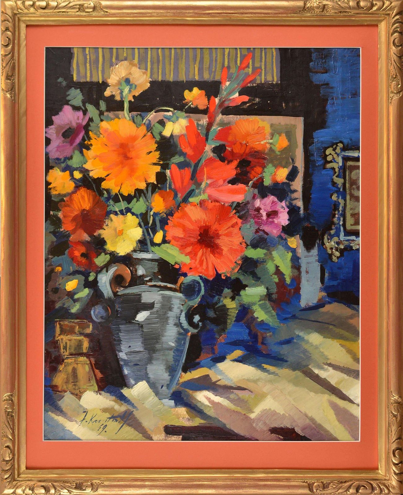 Janis Krontals Still Life With Flowers. 1969, Plywood, Oil, 80x65 Cm photo for sale