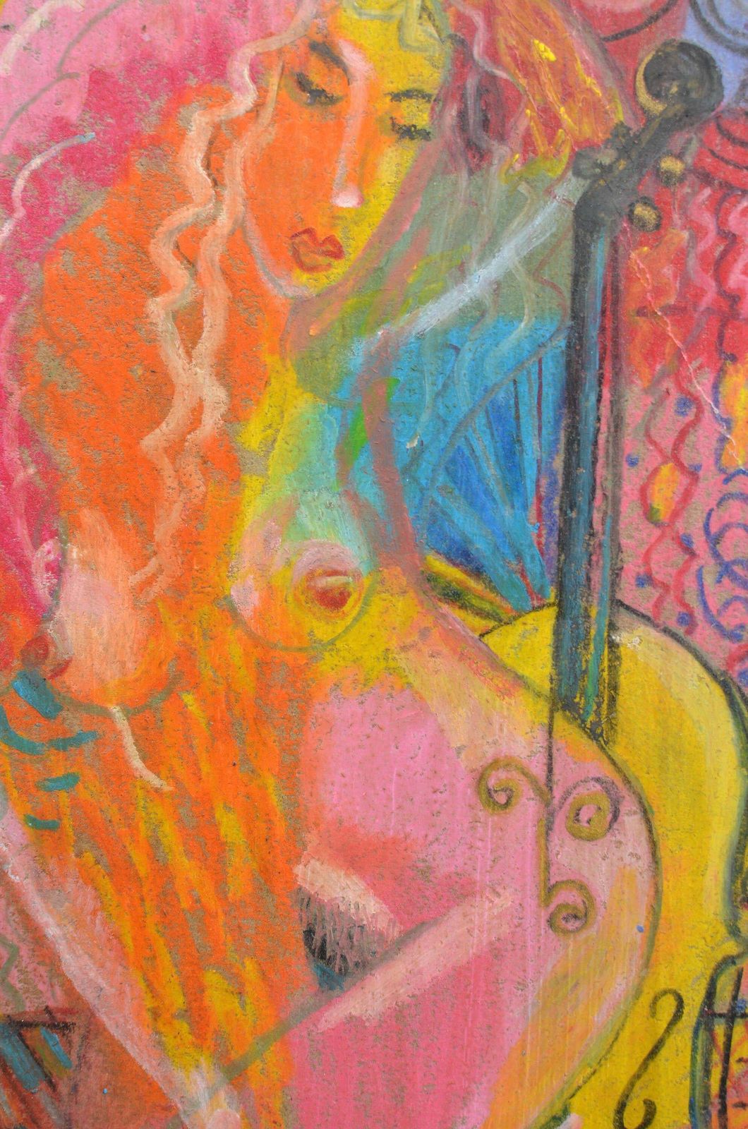 photo furniture Uldis Krauzegirl With Chello. 2020. Oil/Cardboard, 37x24 Cm2020