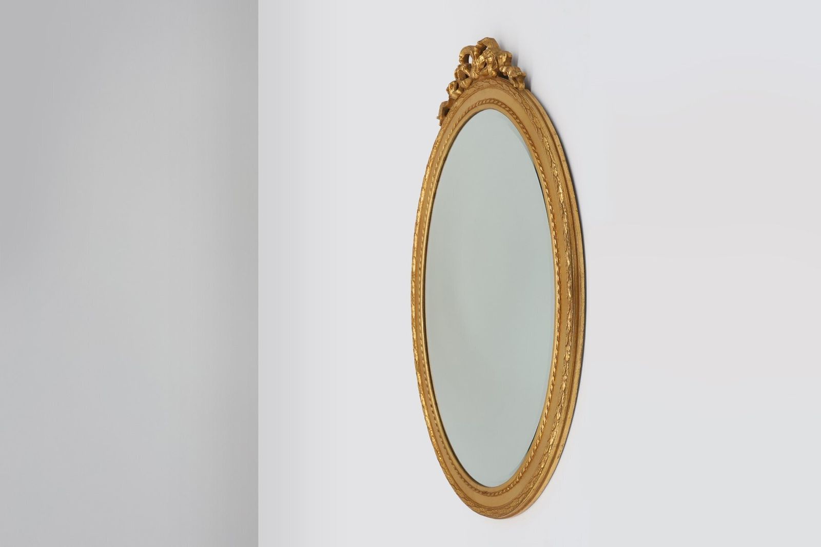 Oval Shaped Carved Gilded Baroque Mirror With Beveled Glass, 1960s photo buy