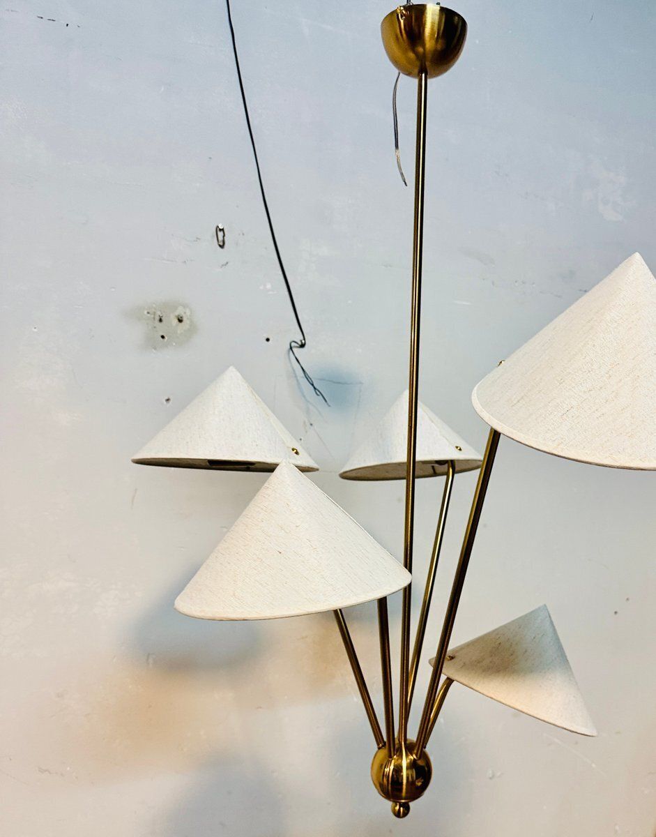 Vintage Japanese Chandelier In Brass, 1960s photo for sale