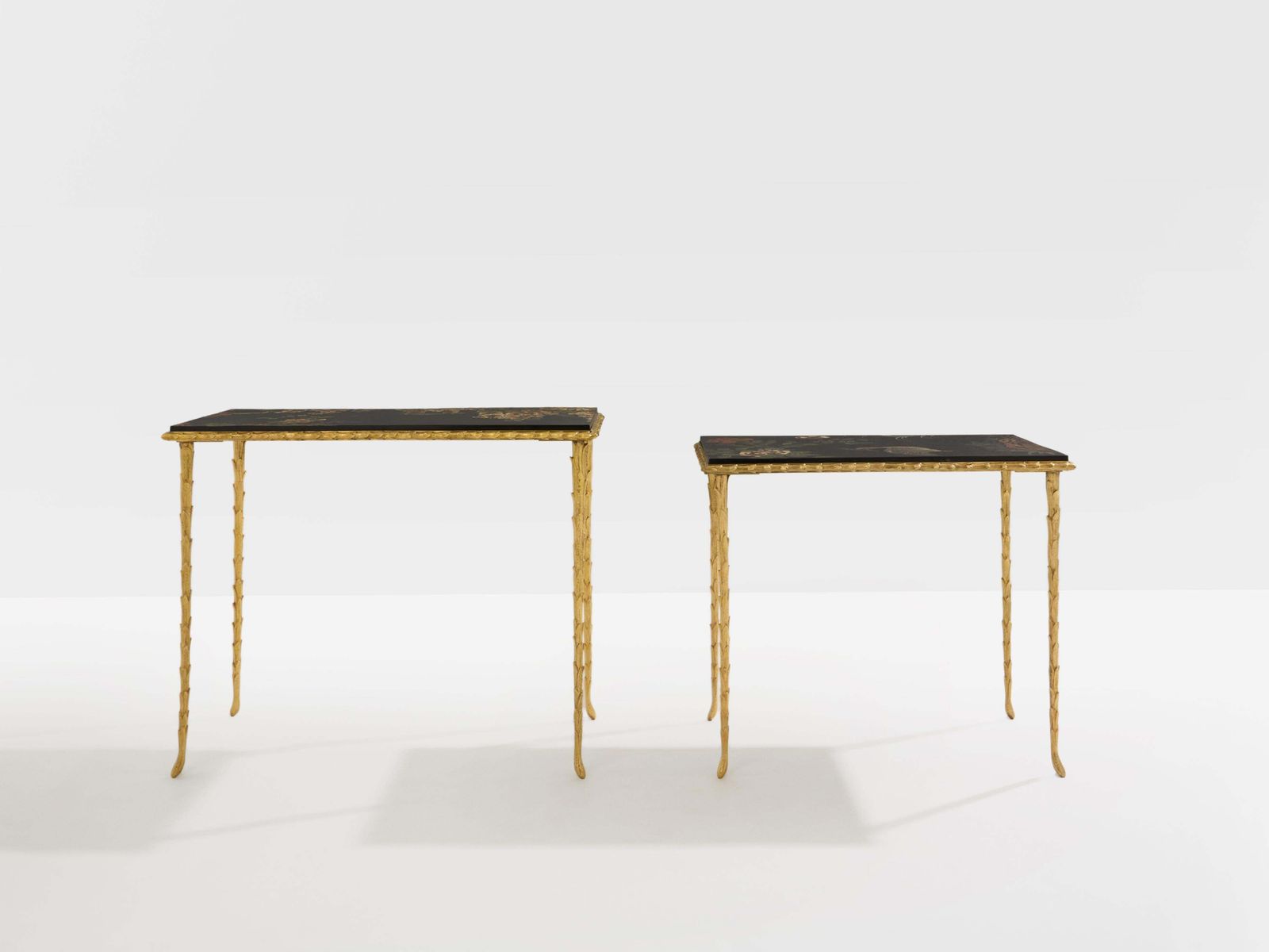 Furniture Maison Baguès Foliage Gilt Bronze Chinoiserie Lacquered Side Tables 1950s photo