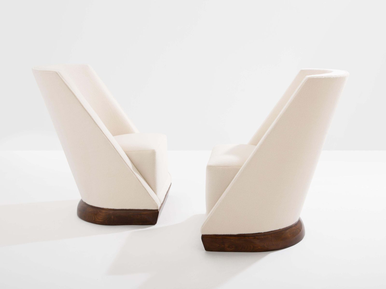Louis Sognot Pair Of Modernist Armchairs Walnut White Alpaca 1927 photo 63460.0