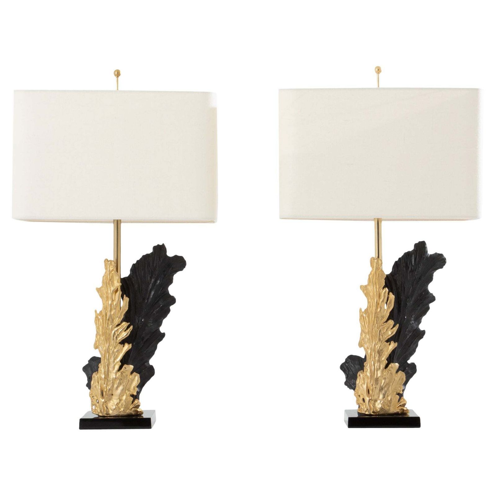 Philippe Cheverny Pair Of Large Resin And Bronze Table Lamps 1970s