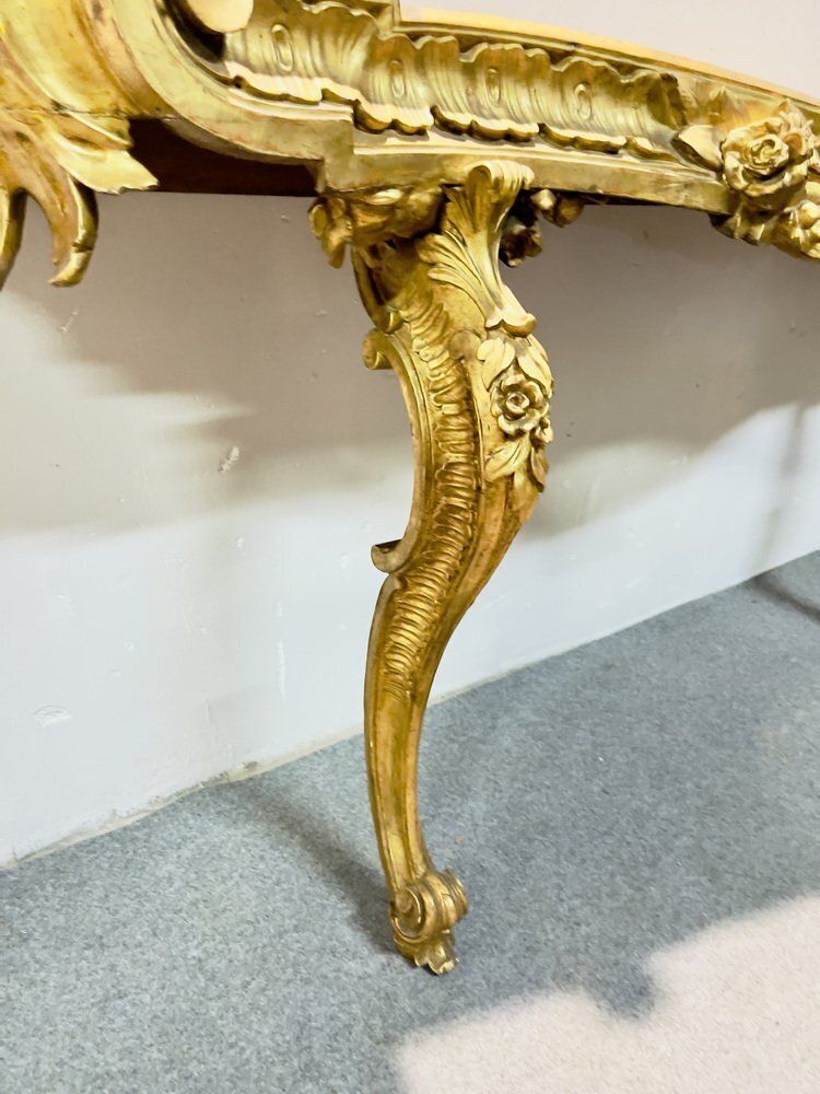 Baroque Gold Gilded Console With Giallo Reale Marble Top, 18th Century photo furniture
