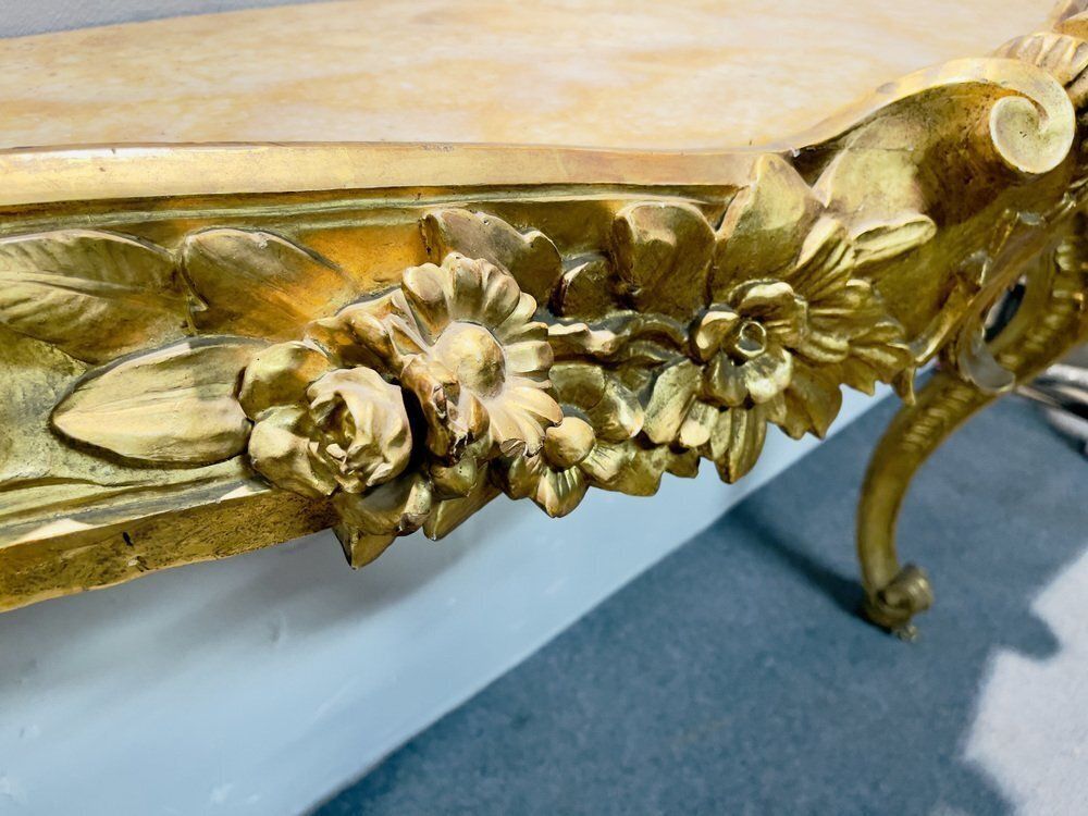Baroque Gold Gilded Console With Giallo Reale Marble Top, 18th Century photo 7464.0