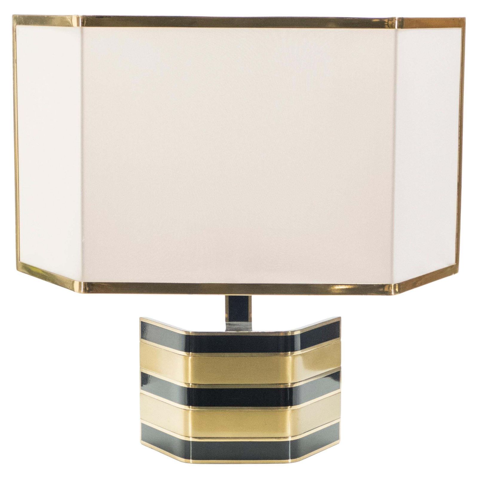 Grande lampe de table Romeo Rega en laiton et noir, Italie, années 1970