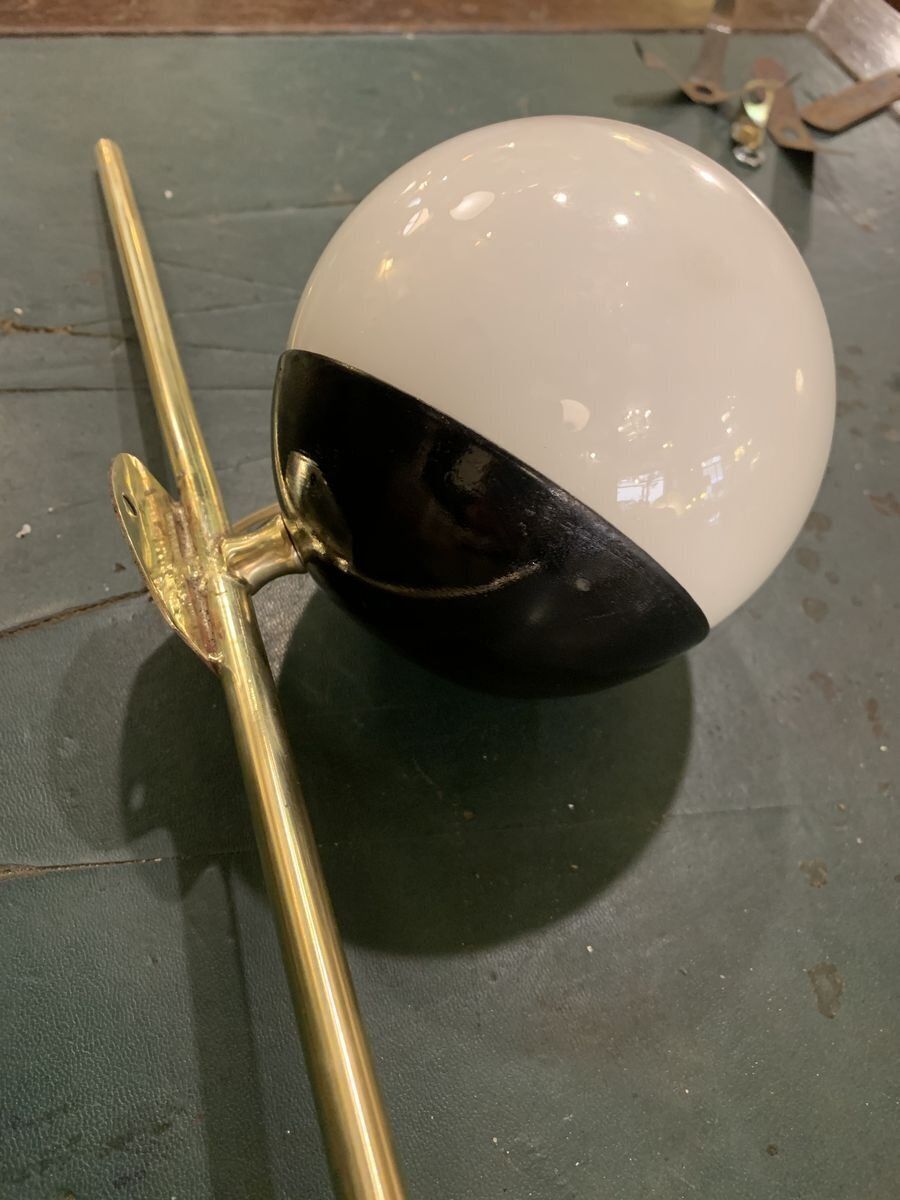 Art Deco Brass And Opaline Glass Wall Lamp, Italy, 1945 photo furniture