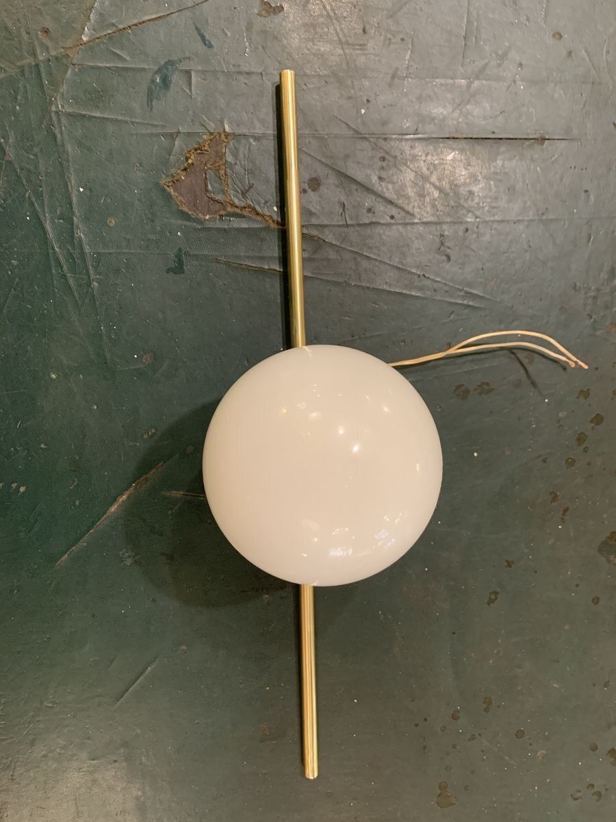 Art Deco Brass And Opaline Glass Wall Lamp, Italy, 1945 photo 397.0