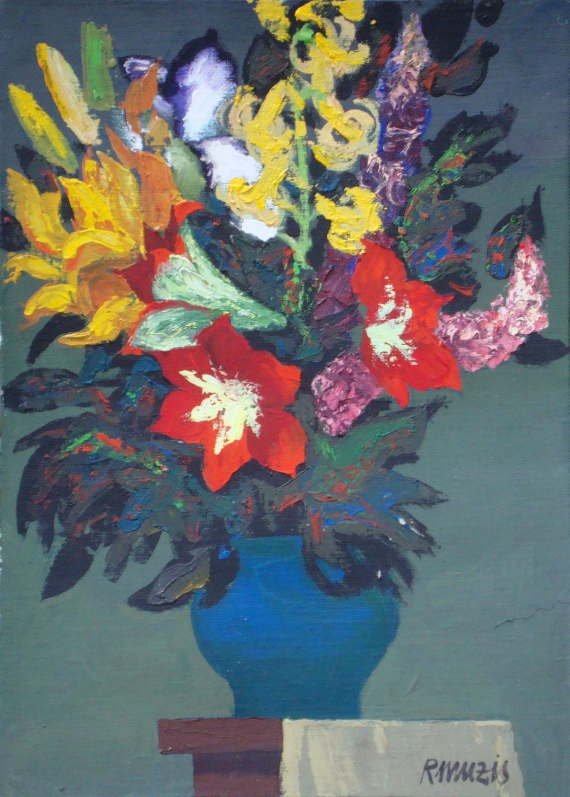 Roberts Muzis Flowers In A Vase  Canvas, Cardboard, Oil, 68x49 Cm