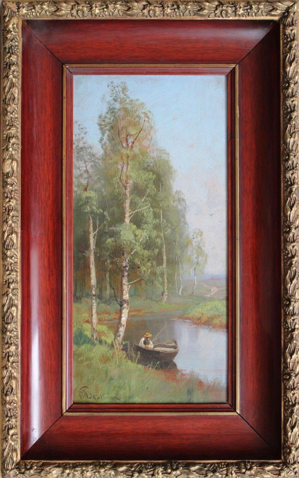 Semyon Sergeevich Platonovfisherman On The River  Oil On Cardboard, 40x20 Cm photo furniture
