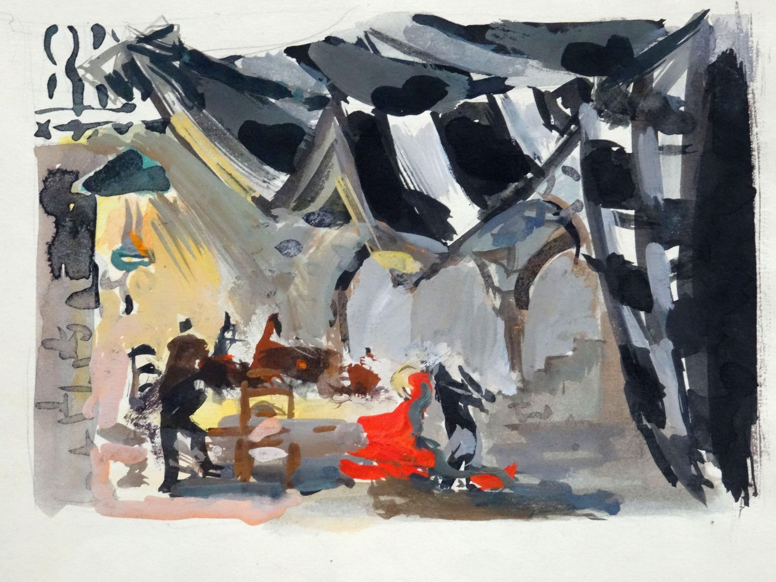 Arturs Lapins Stage Painting Sketch 10 Paper, Mixed Technique. 12.5x18 Cm