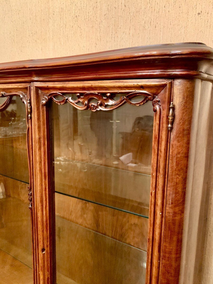 Italian Walnut Burl Chippendale Display Cabinet, 1960s photo Furniture