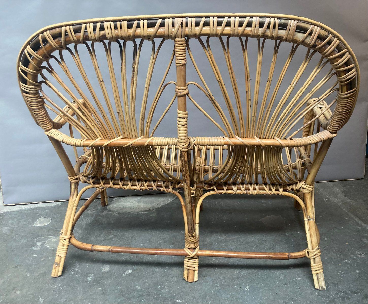 Rattan Loveseat And Table, 1950s, Set Of 2 photo 1997.0