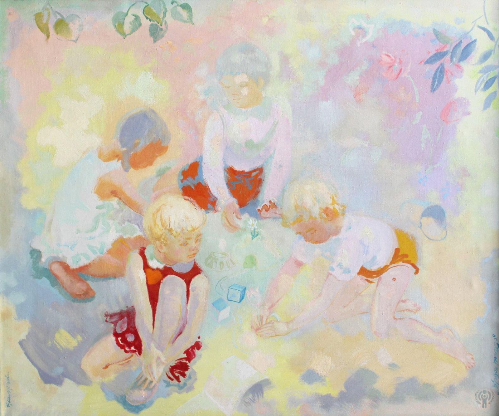 Vilnis Sausserdischildren At Play, Oil/Canvas, 108x128 Cm