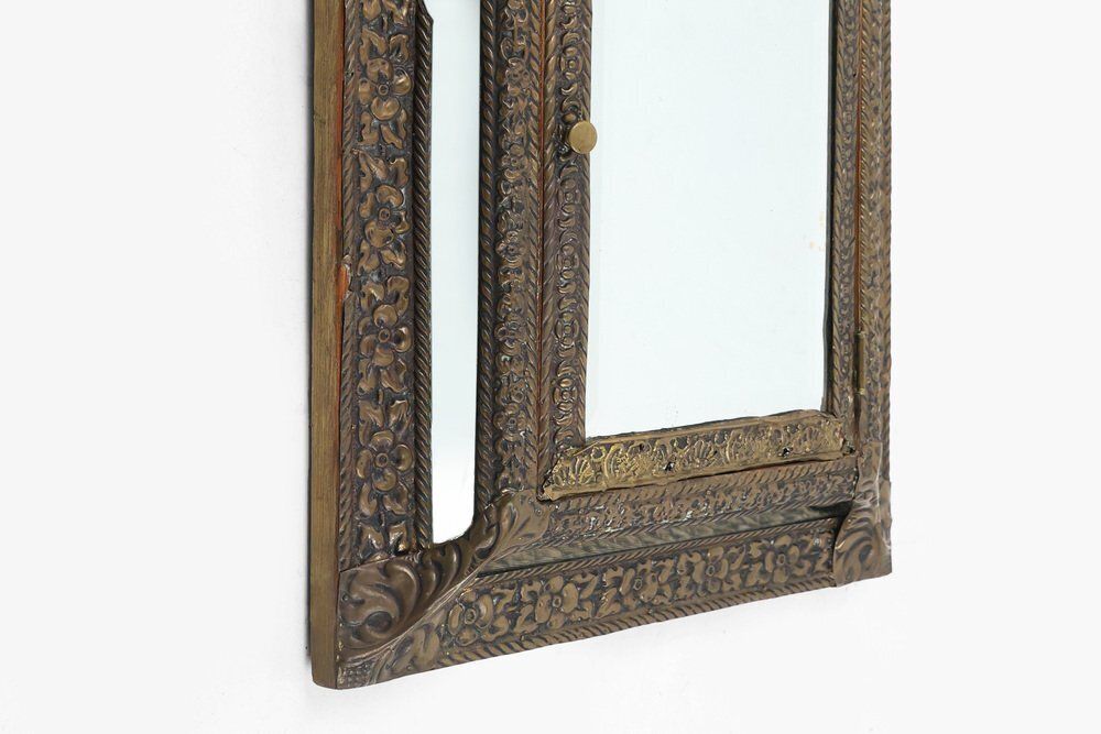 Art Deco French Copper Wall Cabinet With Beveled Mirror, 1930s photo for sale