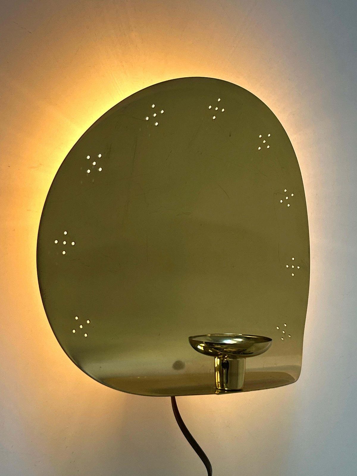Lighting Elegant Mid Century Brass Sconce With Candle Holder By Boréns Borås Sweden 1970s photo