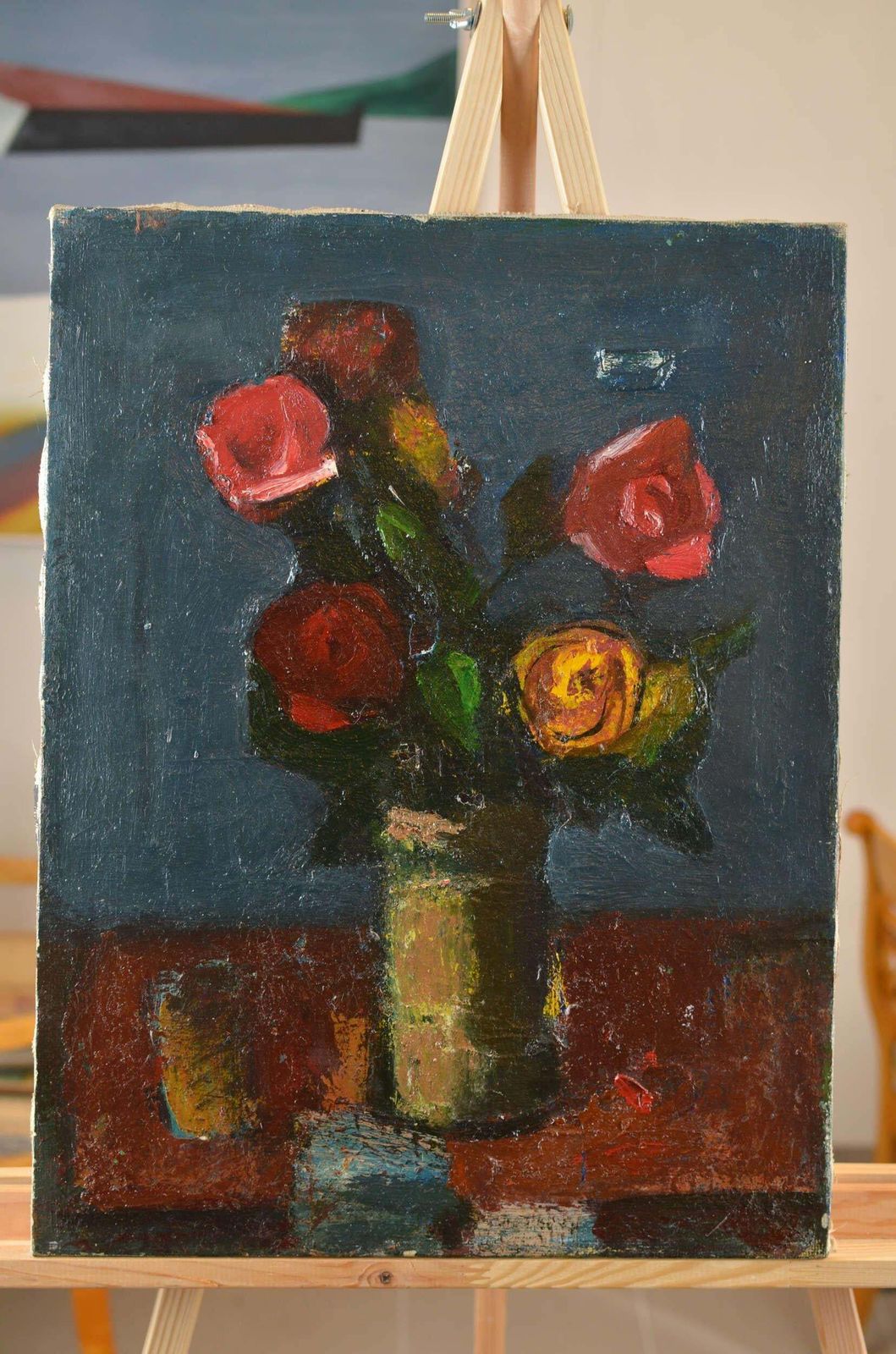 Aleksandr Rodin (1922 2001)roses. Oil/Canvas, 50x38 Cm photo vintage