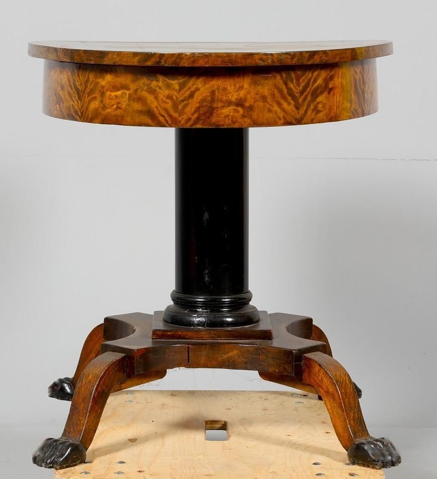 Swedish Biedermeier Pedestal Table Golden Birch 104cm Lions Feet 1800s photo for sale