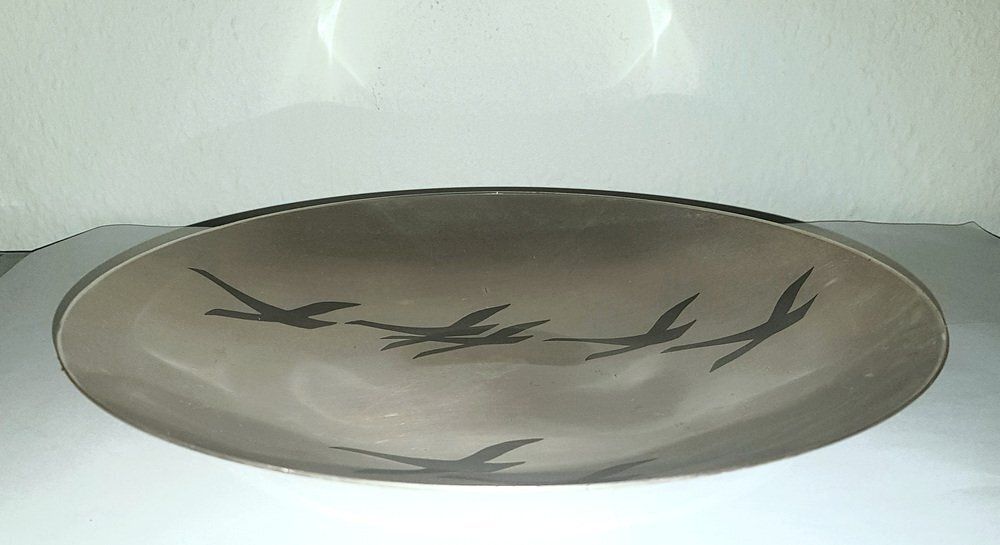 Mid Century Silvered Ikora Wallplate With Wildgoose From Wmf, 1960s photo furniture