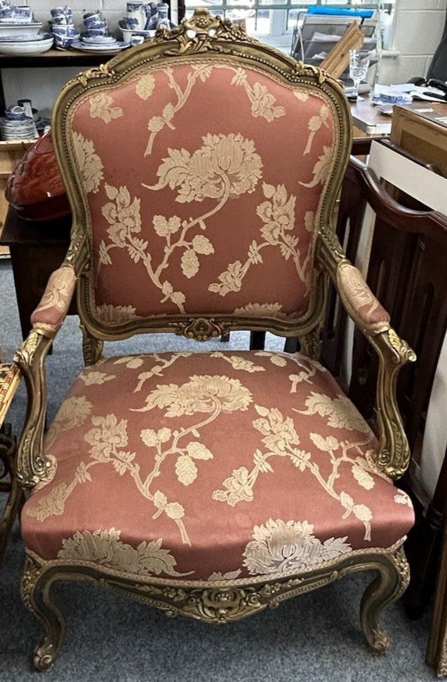 photo furniture Antique Gilt French Armchair Ornate Carved & Gessoed Frame