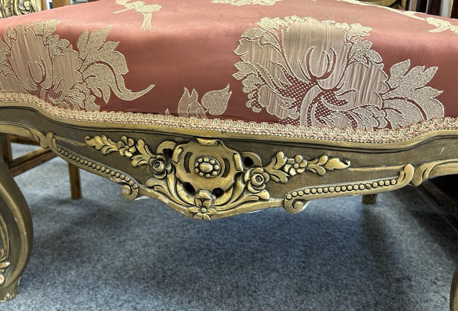 Furniture Antique Gilt French Armchair Ornate Carved & Gessoed Frame photo