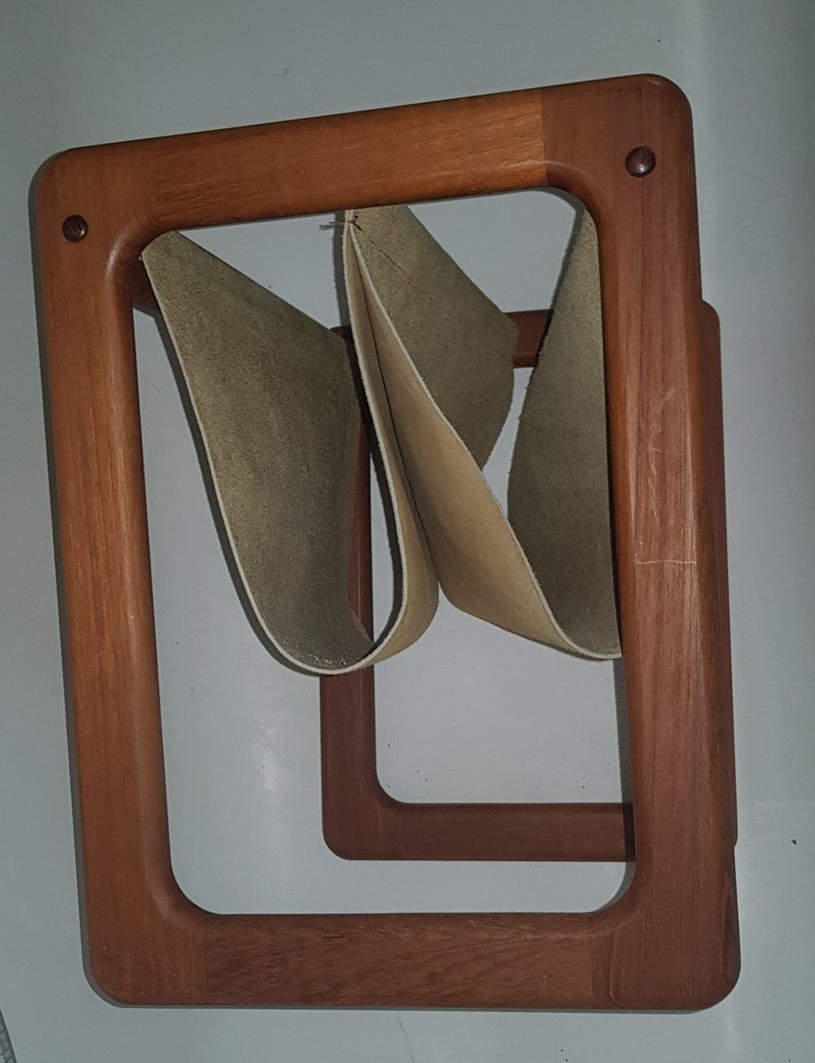 Mid Century Danish Teak Newspaper Stand With Suede Pockets photo for sale