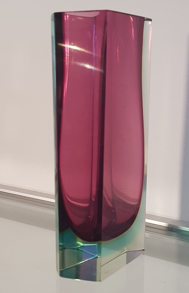 Asymmetrical Sommerso Murano Glass Block Vase, 1960s