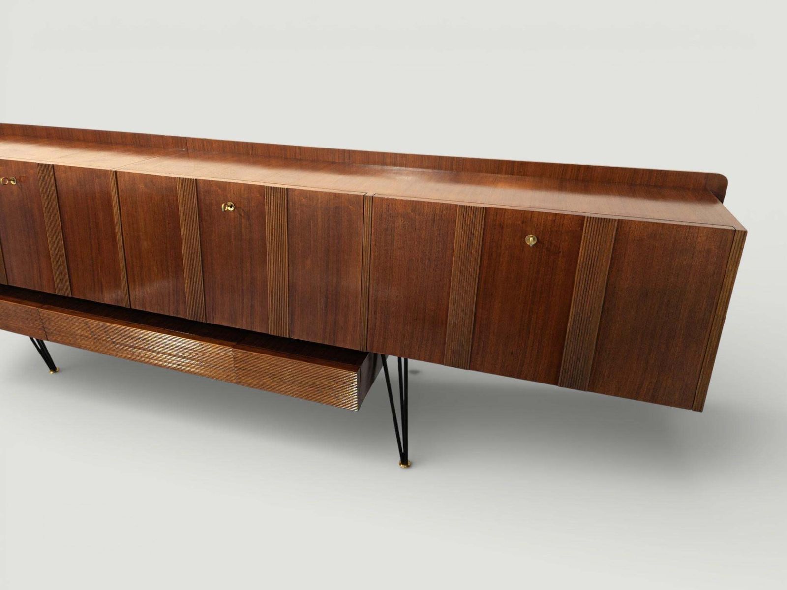 Italian Mid Century Long , Suspended Sideboard In Walnut, 1950s photo vintage