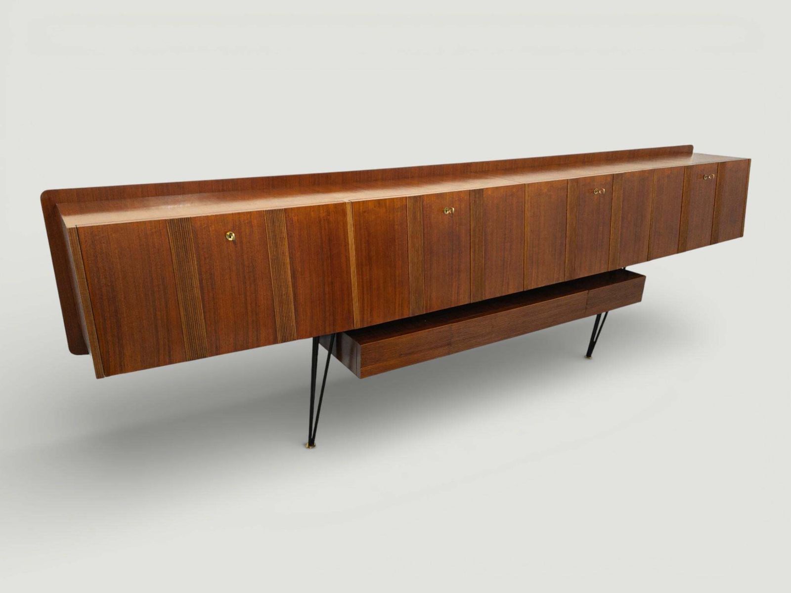 Furniture Italian Mid Century Long , Suspended Sideboard In Walnut, 1950s photo